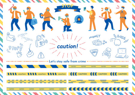 Crime prevention illustration collectionのイラスト素材