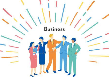 Business people standing in a circle. Vector illustration in flat style.のイラスト素材