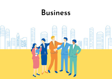 Business people standing in the city. Vector illustration in flat style.のイラスト素材