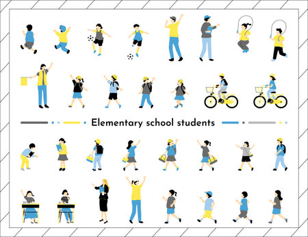 Elementary school student character setのイラスト素材