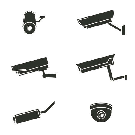 Set of objects on the theme of video surveillance security camerasのイラスト素材