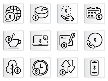Set of black vector icons, isolated against white background. Flat illustration on a theme money, credit and depositのイラスト素材
