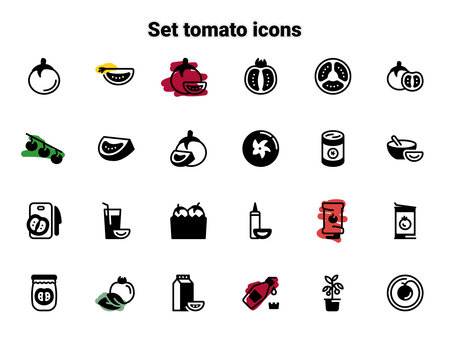 Simple vector icons. Flat illustration on a theme tomato, slice, whole, appetizingのイラスト素材