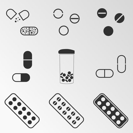 Set of objects on the theme of drugs, pillsのイラスト素材