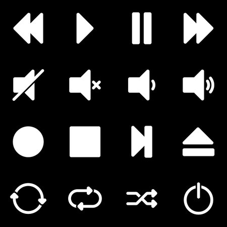 Set of simple icons on a theme Media player, vector, set. black backgroundのイラスト素材