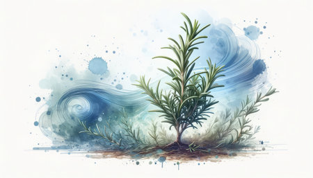 Illustration of rosemary growing out of the groundの素材