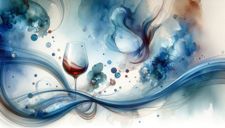 Illustration of a wine glass on a watercolor backgroundの素材