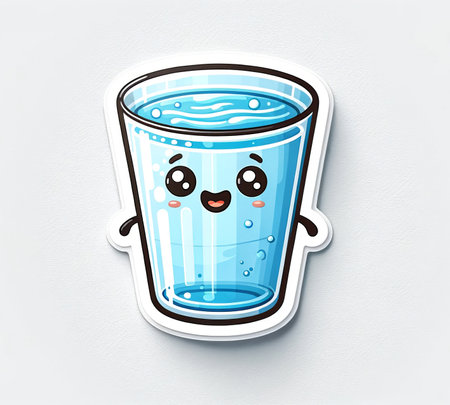 Illustration on the theme, glass of water, character stickerの素材