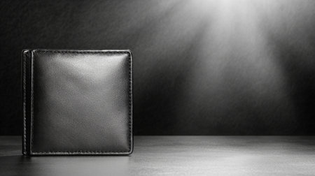 Elegant black wallet under dramatic spotlightの素材