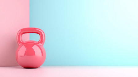 A bright pink kettlebell positioned on a light surface.の素材