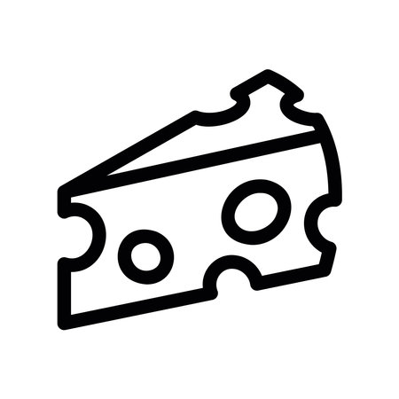 Simple graphic representation of a triangular slice of Swiss style cheese with characteristic holesのイラスト素材