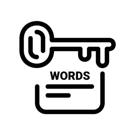 Outline key icon over text box labeled WORDS keyword research concept clearのイラスト素材