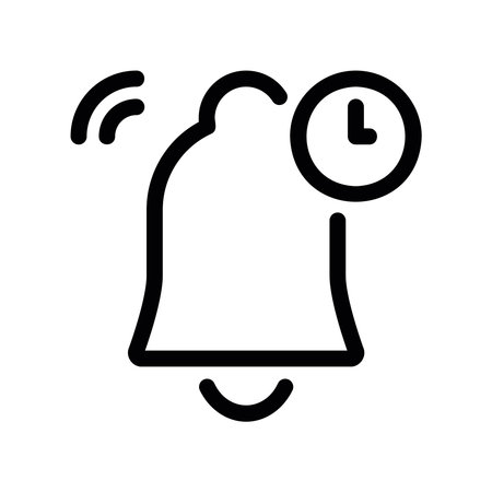 Line Art of an Alarm Bell with a Time Symbol for Remindersのイラスト素材