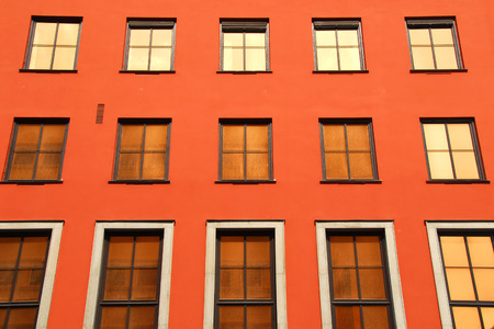window frame exterior in red wallのeditorial素材