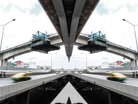 Reflection photo of Skytrain building in bangkok  の写真素材