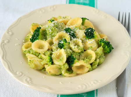 Orecchiette pasta with broccoli and parmesanの写真素材