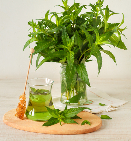 Concentrate mint syrup and fresh drinkの写真素材