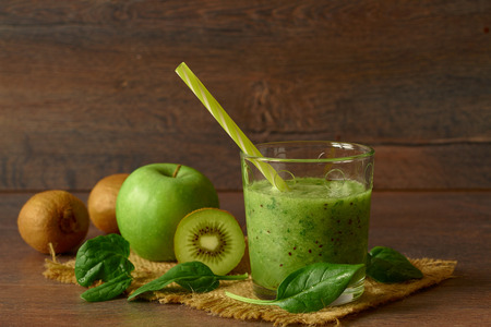 Blended smoothie with apple, kiwi and spinachの写真素材