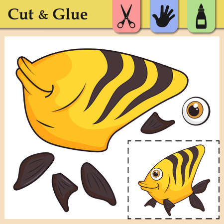 paper game for kids. Create the applique cute ocean fish. cut and glue. coralfish. Education logic game for preschool kids. Worksheet activity perfect for scissor practice, fine motor, cutting skillのイラスト素材