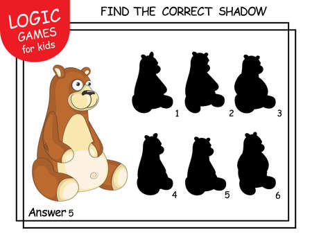 Find the correct shadow Bear. Task with answer. Cute cartoon Teddy. Learning matching game for child with fun animal. Logic Game for Kids. Education card with task for child preschool or kindergarten.のイラスト素材