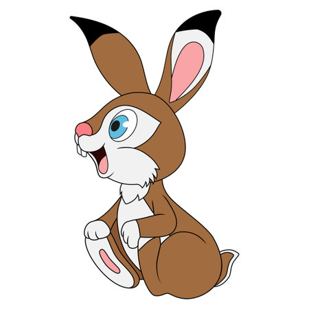 Young hare. Cartoon character Rabbit isolated on white background. Template of cute wild or farm animal. Education card for kids learning animals. Suitable for decoration and design. flat styleのイラスト素材