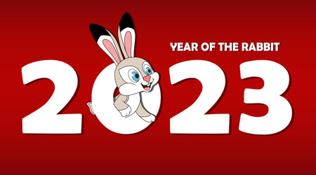 Happy Chinese new year background 2023 with cute rabbit. Rabbit Zodiac sign as symbol of 2023 Chinese New Year. Holiday template for card, poster, banner, brochure, calendar with space for textのイラスト素材