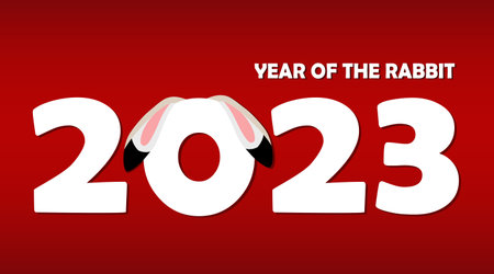 Happy Chinese new year background 2023 with cute rabbit ears on number. Rabbit as symbol of 2023 Chinese New Year. Year of the rabbit. Template for card, poster, brochure, banner. Holiday art for kidsのイラスト素材