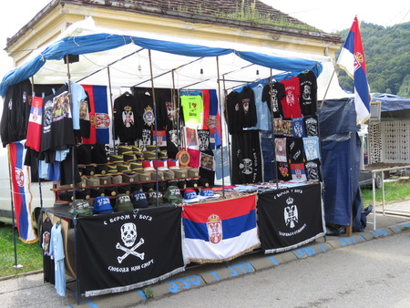 uca, Serbia, August 11, 2018. 57th Trumpet Festival in Guca. Scene from the surrounding of the festival.のeditorial素材