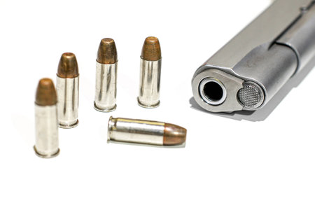 Automatic gun pistol with bullet in white background