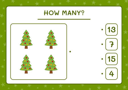 How many christmas tree, game for children. Vector illustration, printable worksheetのイラスト素材