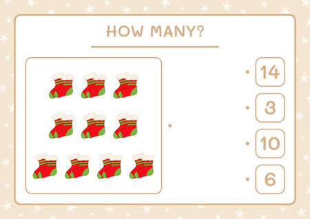 How many christmas sock, game for children. Vector illustration, printable worksheetのイラスト素材