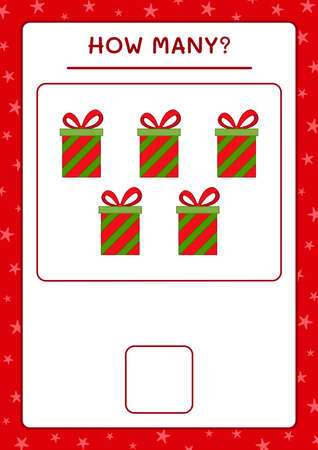 How many gift box, game for children. Vector illustration, printable worksheetのイラスト素材