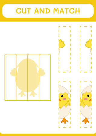 Cut and match parts of Chick, game for children. Vector illustration, printable worksheetのイラスト素材