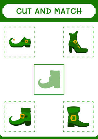 Cut and match parts of Leprechaun boot, game for children. Vector illustration, printable worksheetのイラスト素材