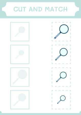 Cut and match parts of Magnifying glass, game for children. Vector illustration, printable worksheetのイラスト素材