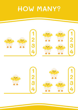 How many of Chick, game for children. Vector illustration, printable worksheetのイラスト素材