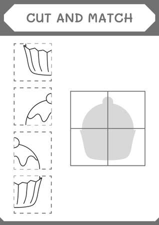 Cut and match parts of Cupcake, game for children. Vector illustration, printable worksheetのイラスト素材
