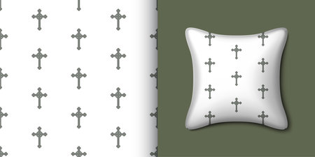 Christian cross seamless pattern with pillow. Vector illustrationのイラスト素材