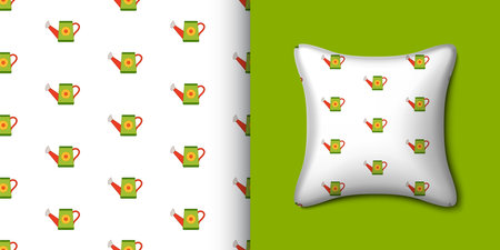 Watering can seamless pattern with pillow. Vector illustrationのイラスト素材