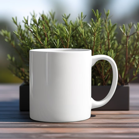 a white mug with blur backgroundの素材