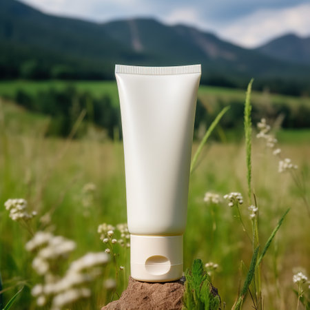 white cream tube on grass on the terrainの素材