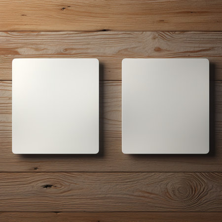 square wall plates sitting on a wooden surfaceの素材