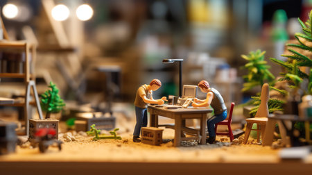 a miniature workers working on officeの素材