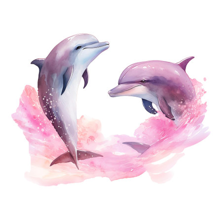 Oceanic Romance: Valentine Dolphin Couple - Adorable Marine Companions for a Romantic Celebrationの素材