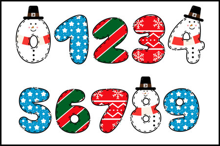 Handcrafted Xmas number color creative art typographic designのイラスト素材