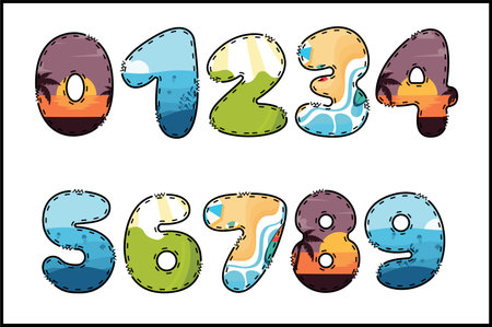 Handcrafted Hello Summer number color creative art typographic designのイラスト素材