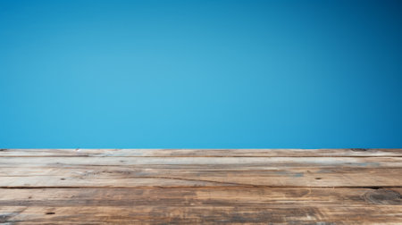Wooden table in Blue wallの素材