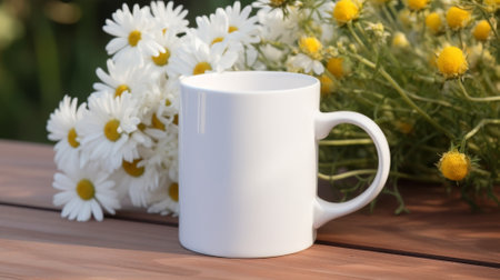white coffee cup with blank front, realistic on a mockup templateの素材