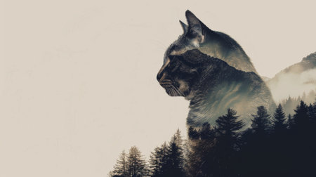 portrait of a cat in a forest, double exposureの素材