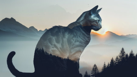 portrait of a cat in a forest, double exposureの素材